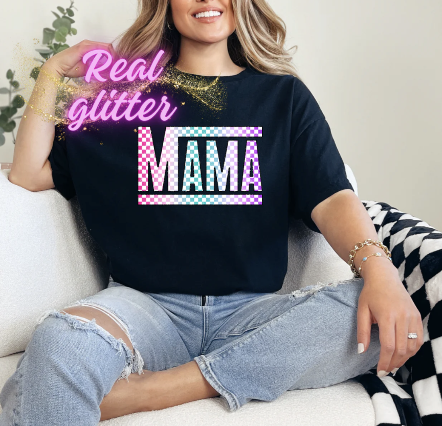 Multi Color Checkered Mama- Non Glitter