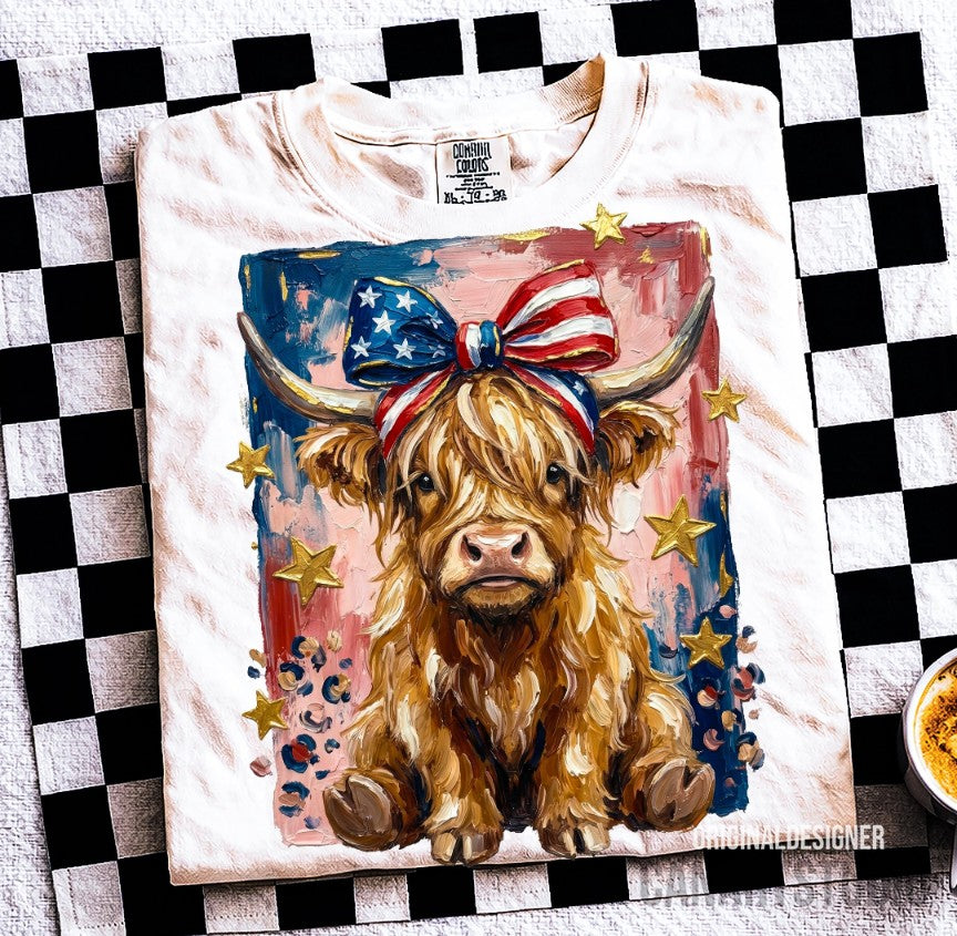 American Flag Bow Highland Cow
