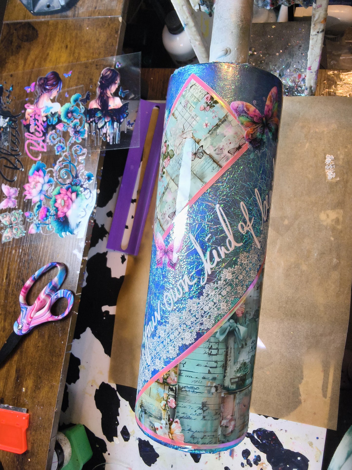 30oz Duo Skinny- Butterflies Opal