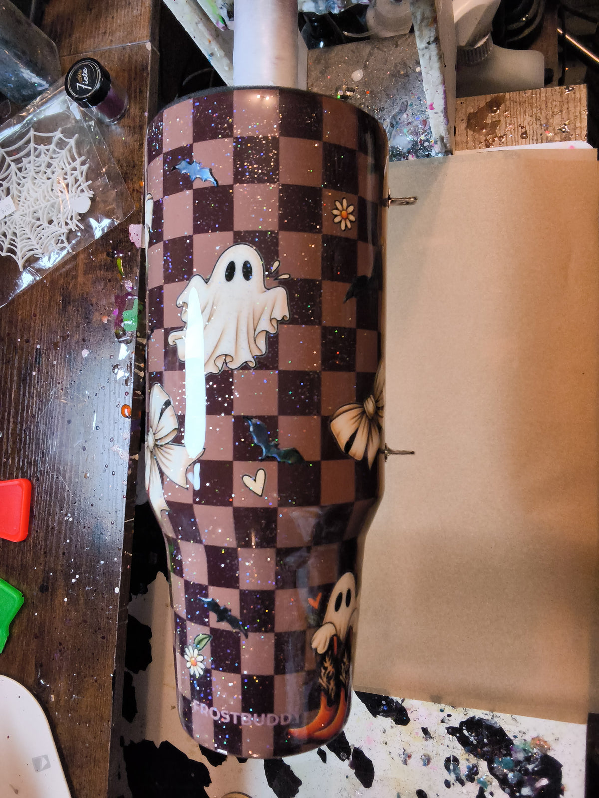 40oz Thicc Buddy Espresso Checkered (FrostBuddy)- Ghostie