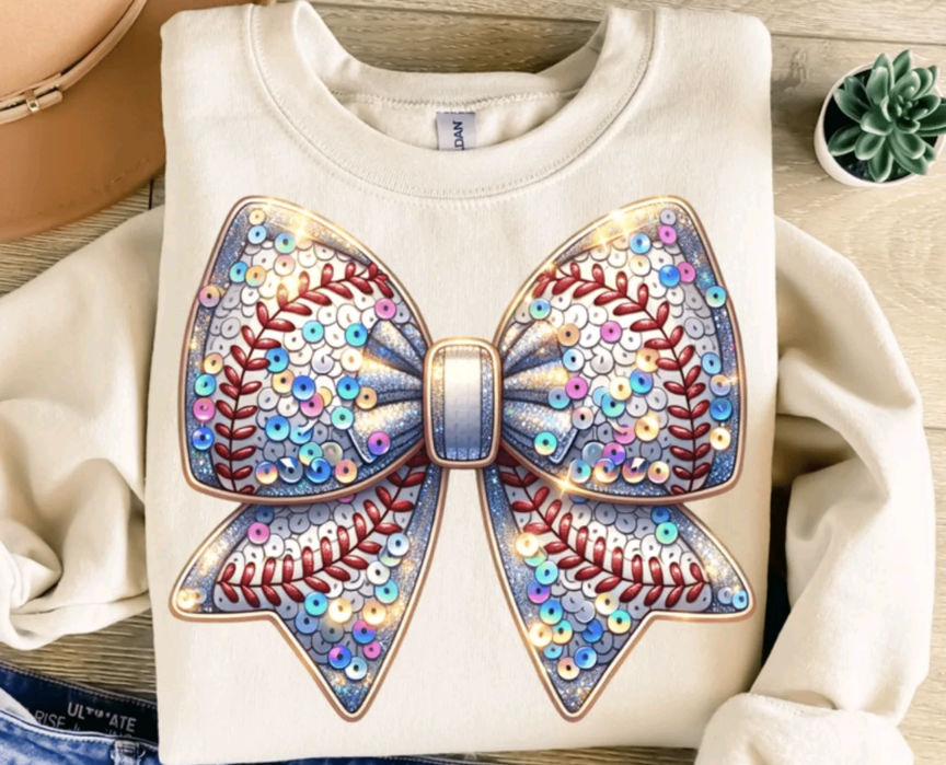 Faux Sequin Softball Bow