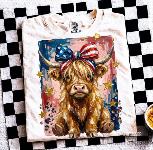 American Flag Bow Highland Cow