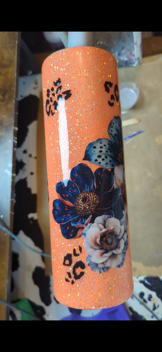 30oz Duo Skinny Leopard Flowers