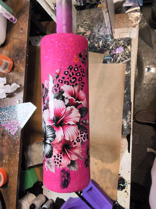 30oz Duo Skinny hot pink hibiscus