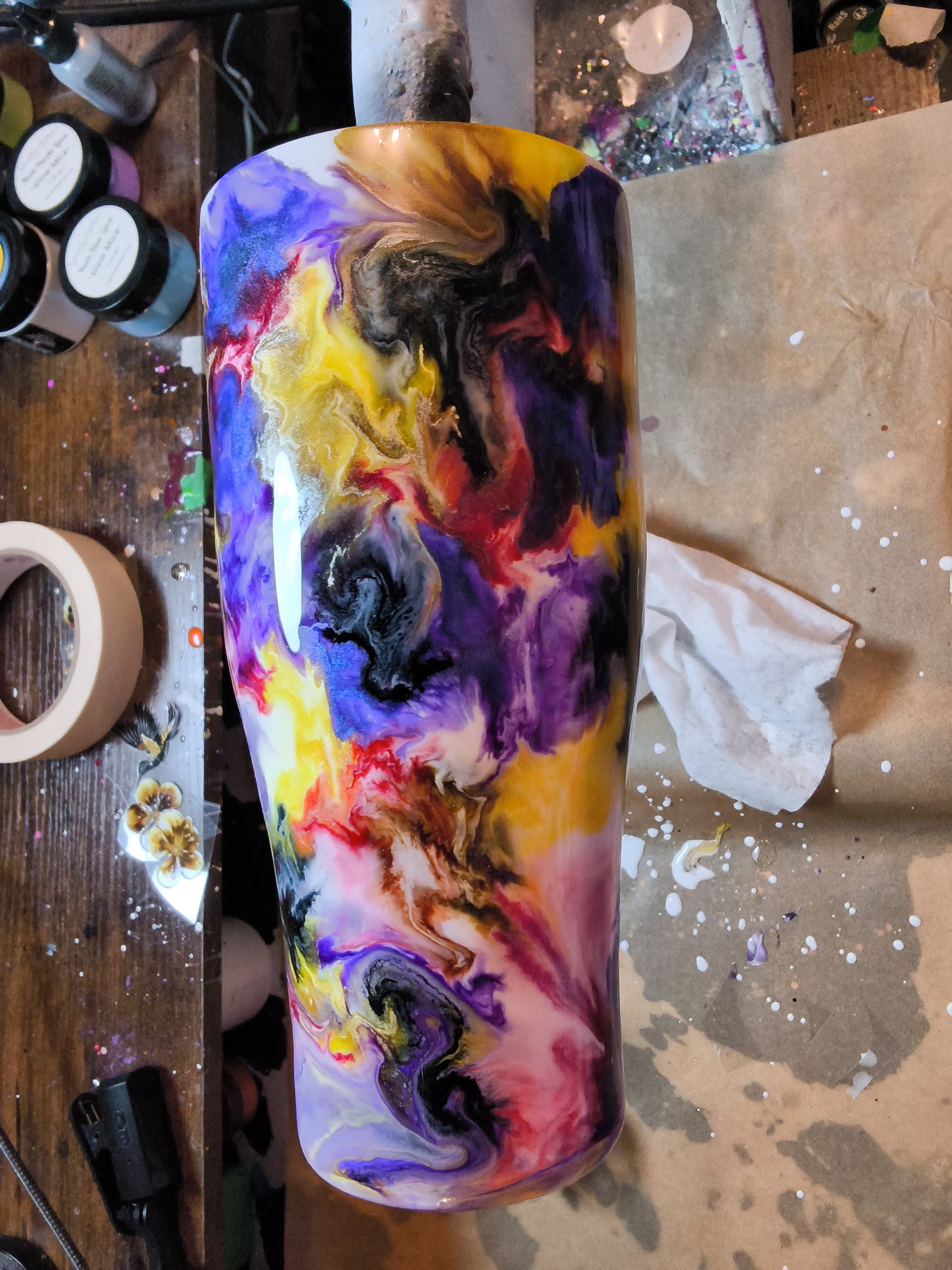 32oz Coffee Caddy- purple red ink swirl