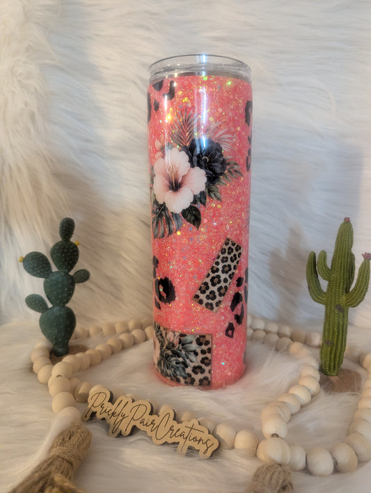 #14 30oz Skinny- Leopard Hibiscus