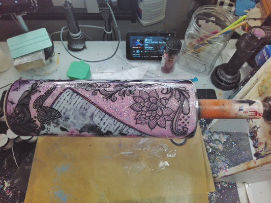 30oz Straight Duo pink butterfly mixed media