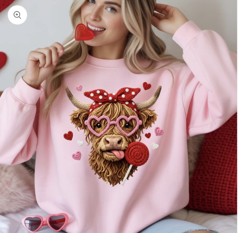 Valentines Faux Yarn Cow With Sucker