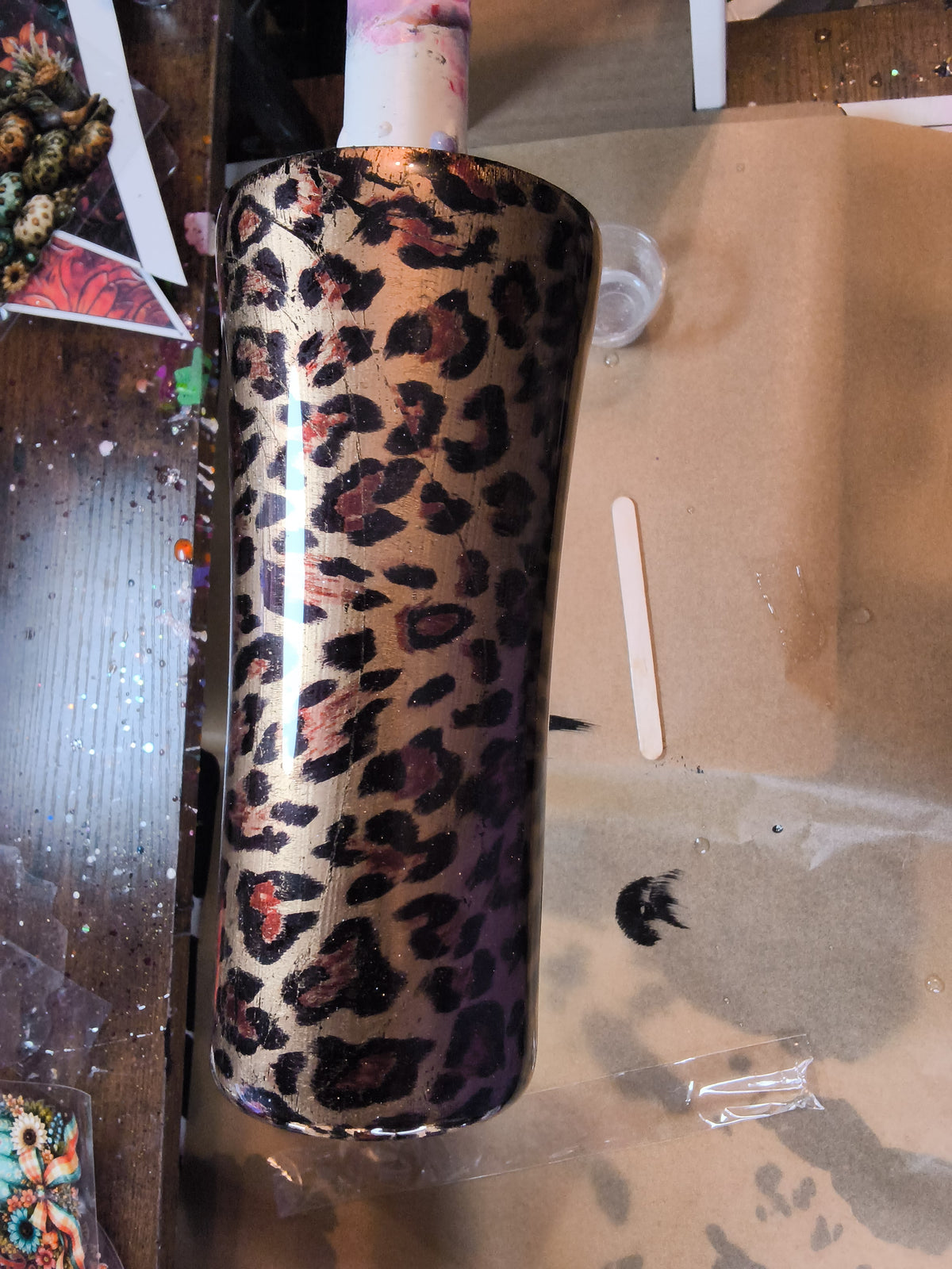 16oz Travel Mug w/ Black screw lid Sunkissed Cheetah