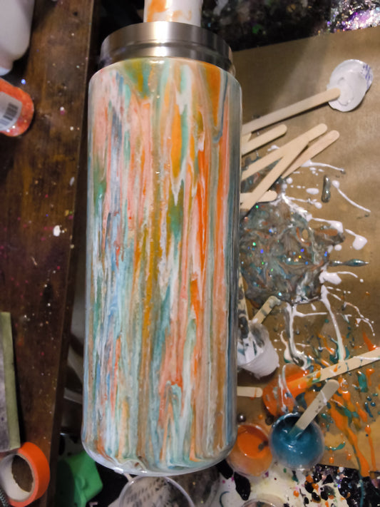 12oz Skinny Can Cooler- Teal & orange Vertical illusion